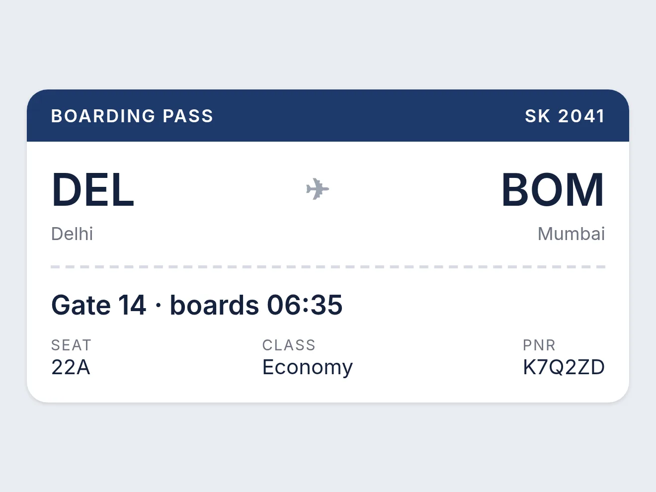 Example screenshot: a boarding pass
