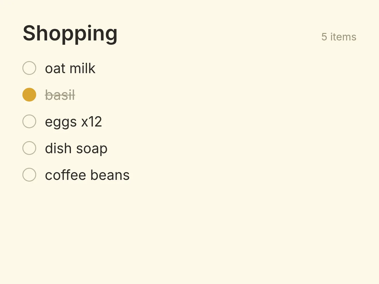 Example screenshot: a shopping list note